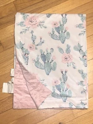 THRO Floral/Flower Cactus/Cacti & Pink Minky Dot Baby Blanket HTF - Image 1 of 4