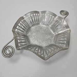 Farber & Shlevin Large Hand Wrought Aluminum Pierced Bowl Curlicue Handles-12" - Picture 1 of 8