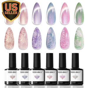 Pearl Gel Nail Polish, 6 Colors Shimmer Cat Eye Magnetic Nail Drawing Set wit... - Picture 1 of 1