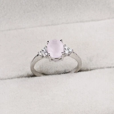 925 Argento Sterling Fatto a Mano Graziosa Quarzo Rosa E Cz Misura 6 - Immagine 1 di 4