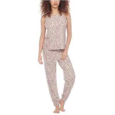 Calça pijama feminina Honeydew estampa de leopardo cintura média cordão creme grande nova sem etiquetas - Imagem 1 de 4