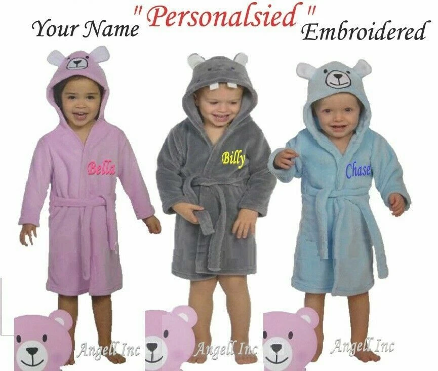Personalised Baby Robe Bath Embroidered Dressing Gown Boy Girl Gift Soft Animal - Image 1 of 1