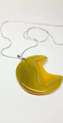 Collar colgante de acero inoxidable amarillo natural de ágata luna 60 cm Foto 1 de 4