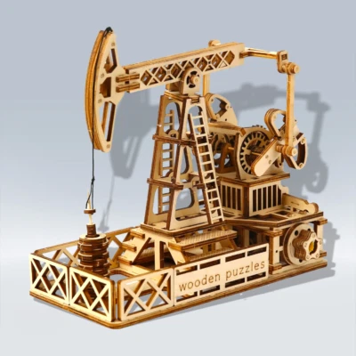 Wood Trick Oil Derrick Rig Toy Handicraft Mechanical Model 3D Wooden Puzzle - Image 1 of 4