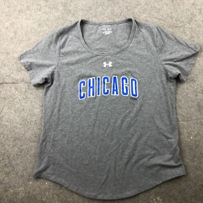 Chicago Cubs Shirt Womens XL Gray Spell Out Baseball Short Sleeve Under Armour - Image 1 of 4