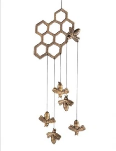 SPI Home 34285 Bees And Honeycomb Wind Chime Hive Metal Garden Bee Windchime - Picture 1 of 2