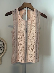 Mango Peach Lace Button Back Sleeveless Blouse Tank Size XXS - Picture 1 of 8