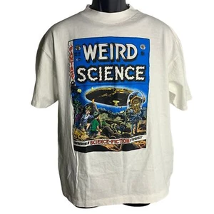 Vintage 80s Weird Science T-Shirt L White EC Comic Sci Fi Single Stitch Crewneck - Picture 1 of 8