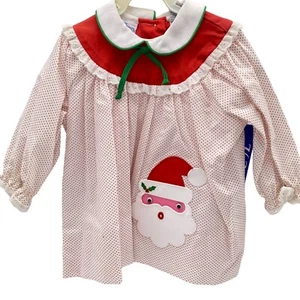 Vintage Girls Christmas swing top size 12M NOS Santa Claus patch Polka dot Her M - Picture 1 of 10