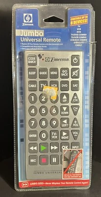 Emerson Jumbo Universal Remote Control TV Cable Sat DVD VCR New In Box - Image 1 of 3
