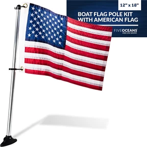 Pontoon Flag Pole Socket with Flag, Boat Flag Pole Kit, American Flag for Boat, - Picture 1 of 8