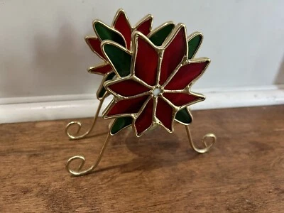 Candelabro Vitral de Pascua Rojo Verde Navidad Flor Ventana Lite Foto 1 de 4