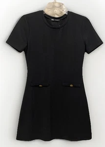 Zara Black Short Sleeve Ottoman Knit Dress NWT Women’s Size Small Knee Length - Picture 1 of 7