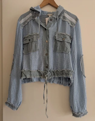 POL Clothing NWT Mixed Fabric Hooded Button Down Sweater Jacket size M - Image 1 of 4