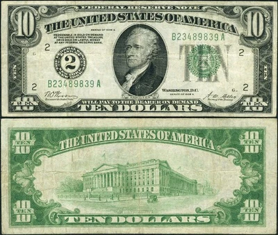 FR. 2001 B $10 1928-A Federal Reserve Note New York B-A Block VF - Image 1 of 3