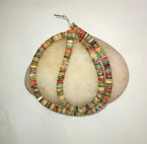 MEXICAN TURQUOISE & SPINY OYSTER 6MM HEISHI BEADS - 16" Strand - 5211E - Picture 1 of 4