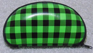 New Eyeglasses Sunglass Zipper Semi Hard Case Green Black Plaid - Bild 1 von 3