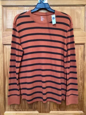 Camisa térmica a rayas Gap para hombre XL grande calce atlético tejido gofre negra naranja Foto 1 de 4