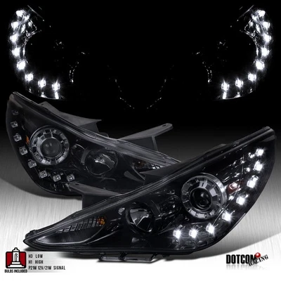 Fit 2011-2014 Hyundai Sonata Black Smoke LED Strip Projector Headlights Lamps - Image 1 of 4
