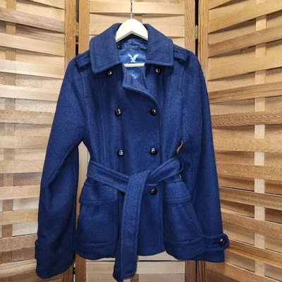 Chaquetón para mujer American Eagle Outfitters mezcla de lana invierno azul marino talla L Foto 1 de 4