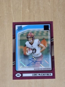 Luke McCaffrey 2024 Panini Clearly Donruss Rated Rookie #80 Purple Autograph  - Bild 1 von 2
