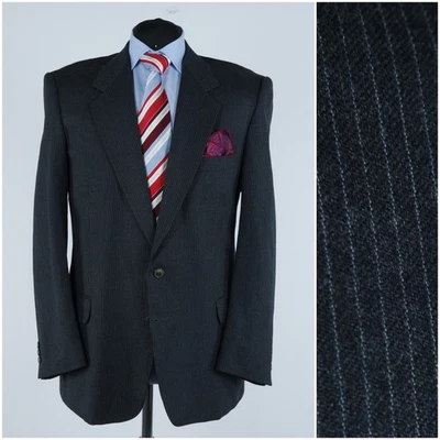 Mens Vintage Striped Sport Coat 42R US Size CORTEFIEL Grey Wool Blazer Jacket - Image 1 of 4