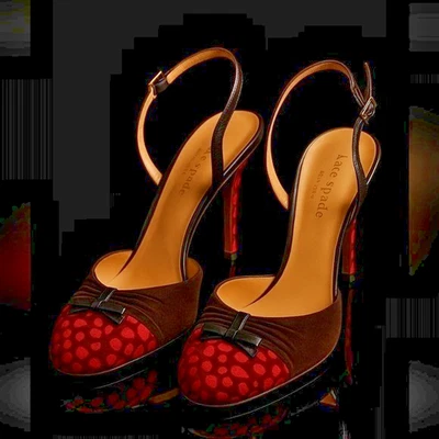 KATE SPADE винтажный пони волос в горошек лодыжки ремень каблуки 9,5 красный черный редкая - Изображение 1 из 4