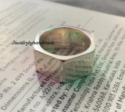industrial Nut Ring Square Ring Solid 925 Sterling Silver Bolt Geometric Band - Image 1 of 4