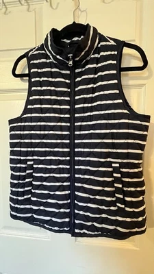 Chaleco acolchado Gap rayas azul marino y blanco con bolsillos talla M Preppy Foto 1 de 4