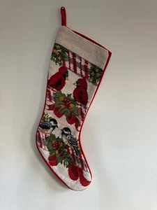 Vtg Needlepoint Christmas Stocking Red Bird Cardinals Wool Handmade Lined NEW - Picture 1 of 6