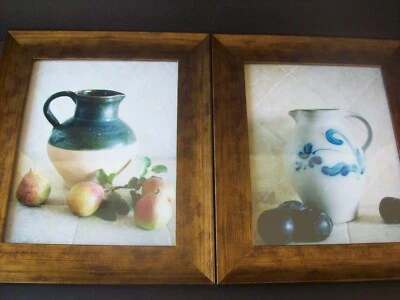 2 Home Decor Framed Still Life Paintings / Prints 13 x11 each  Pitchers & Fruit - Image 1 of 4