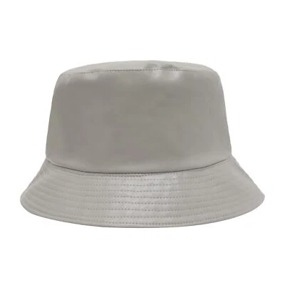 Unisex Fashion Bucket Hat PU Leather Rain Hat Waterproof Dark Gray - Image 1 of 4