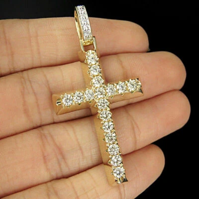 Pendentif Croix En Diamant Simulé De 1,0 Ct En Or Jaune Plaqué 14k - Photo 1/4