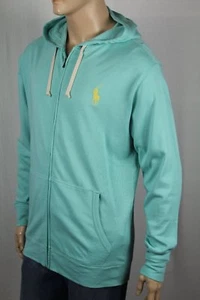 Ralph Lauren Lightweight Aqua Green Hoodie Full Zip Sweatshirt Big Yellow Pony - Picture 1 of 1