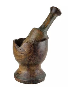 Antique 18th/19thC BURL MORTAR & PESTLE SCULPTURAL GREEN PAINT AAFA Primitive - Picture 1 of 12