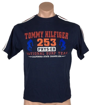TOMMY HILFIGER LOGO T-SHIRT Youth M National Surf Theme Mesh VINTAGE 90s - Image 1 of 4