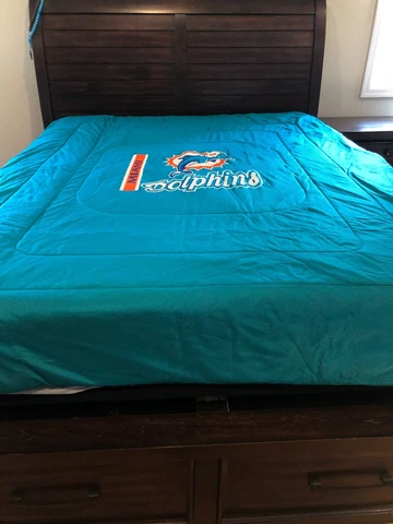 VINTAGE 1991 NFL MIAMI DOLPHINS COMFORTER 66"X 87" XXL w/BED SKIRT OLD LOGO RARE Cover