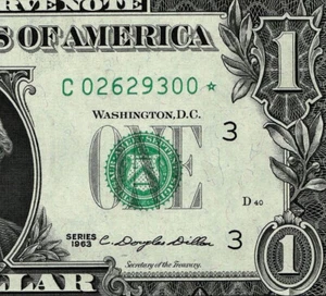 1963 $1 STAR NOTE PHILADELPHIA REPLACEMENT NOTE C02629300* GEM UNCIRCULATED - Picture 1 of 4