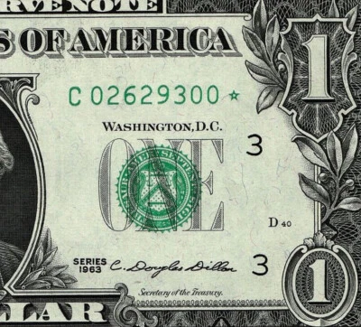 1963 $1 STAR NOTE PHILADELPHIA REPLACEMENT NOTE C02629300* GEM UNCIRCULATED - Image 1 of 4