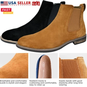 Men's Slip On Chelsea Boots Ankle Boots Suede Leather Chukka Dress Desert Shoes - Picture 1 of 38