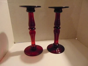 Large Ruby Red Column Candle Holders- Black Light reactive REDUCED - Picture 1 of 15