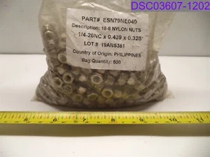 Qty = 1 Bag of 500: Nylon Nuts 18-8 SS 1/4"-20 x 0.439 x 0.328 ESN79NE040 - Picture 1 of 2