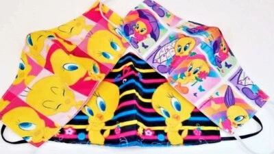 Face Mask lot Adults Cartoon theme Tweety yellow canary bird xmas color washable - Image 1 of 4