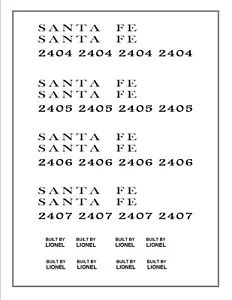 Santa Fe Silver 027 Lionel Pass Car Decal Set "Water Slide" (Blk Lettering) - Picture 1 of 2