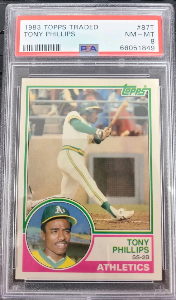1983 Topps Traded SETBREAK NO87T Тони Филлипс Oakland A's PSA 8 почти как новая MT - Изображение 1 из 1