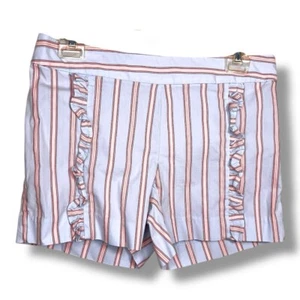 Size 2 Petite Ann Taylor Loft Striped Ruffle Shorts Blue Purple Red White - Picture 1 of 6