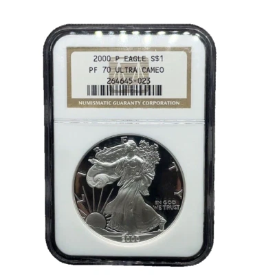 2000 P  $1 American Silver Eagle NGC PF 70 Ultra Cameo Classic Brown label - Image 1 of 4