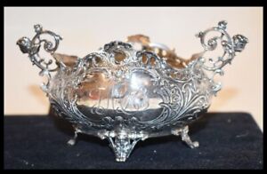 Art Nouveau 925 Sterling Silver footed Sugar Bowl Double Handled  Cherubs 155 g