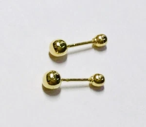 14k Yellow Gold Round Ball Stud Earrings for Babies or Upper lobe - Picture 1 of 3