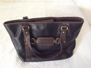 STONE MOUNTAIN Pebbled Leather Tote Shoulder Bag Black Brown Vintage - Picture 1 of 9